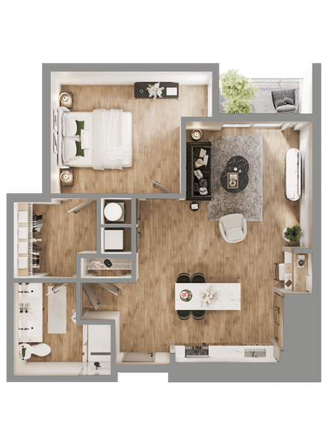 Floor plan for 1 bed, 1 bath, 823 sqft